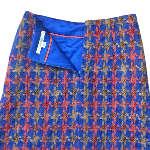 Boden A-Line Skirt Womens Wool Tweed Boucle Houndstooth Blue Red US 2R - Picture 4 of 10